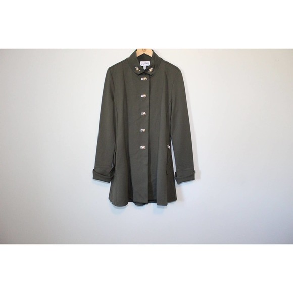 Joseph Ribkoff Military Style Jacket Knit Flare Coat Green Women's 14 H14740 - Picture 2 of 11